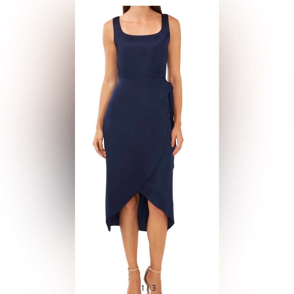 Halogen Dresses | Halogen Navy Satin Wrap Detail Tank Dress | Size S
